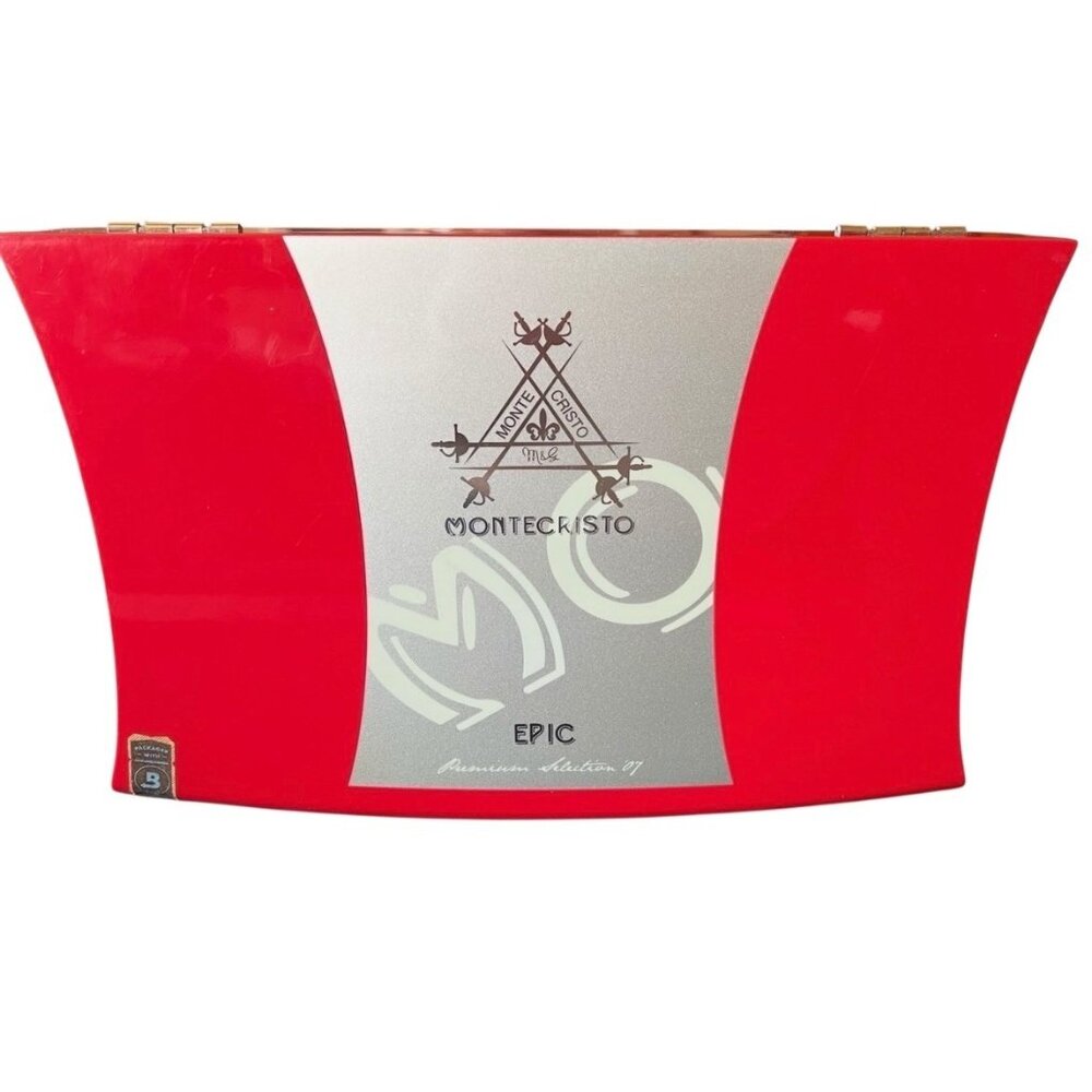 Montecristo Epic Premium Selection No. 2 Red & Silver Cigar Box Hinged Lid